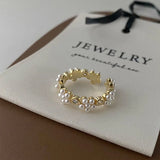 DAIIIBABYYY  -  New Korean Retro Simple Elegant Shell Pearl Love Flower Opening Rings For Women Fashion Sweet Jewelry Accessories