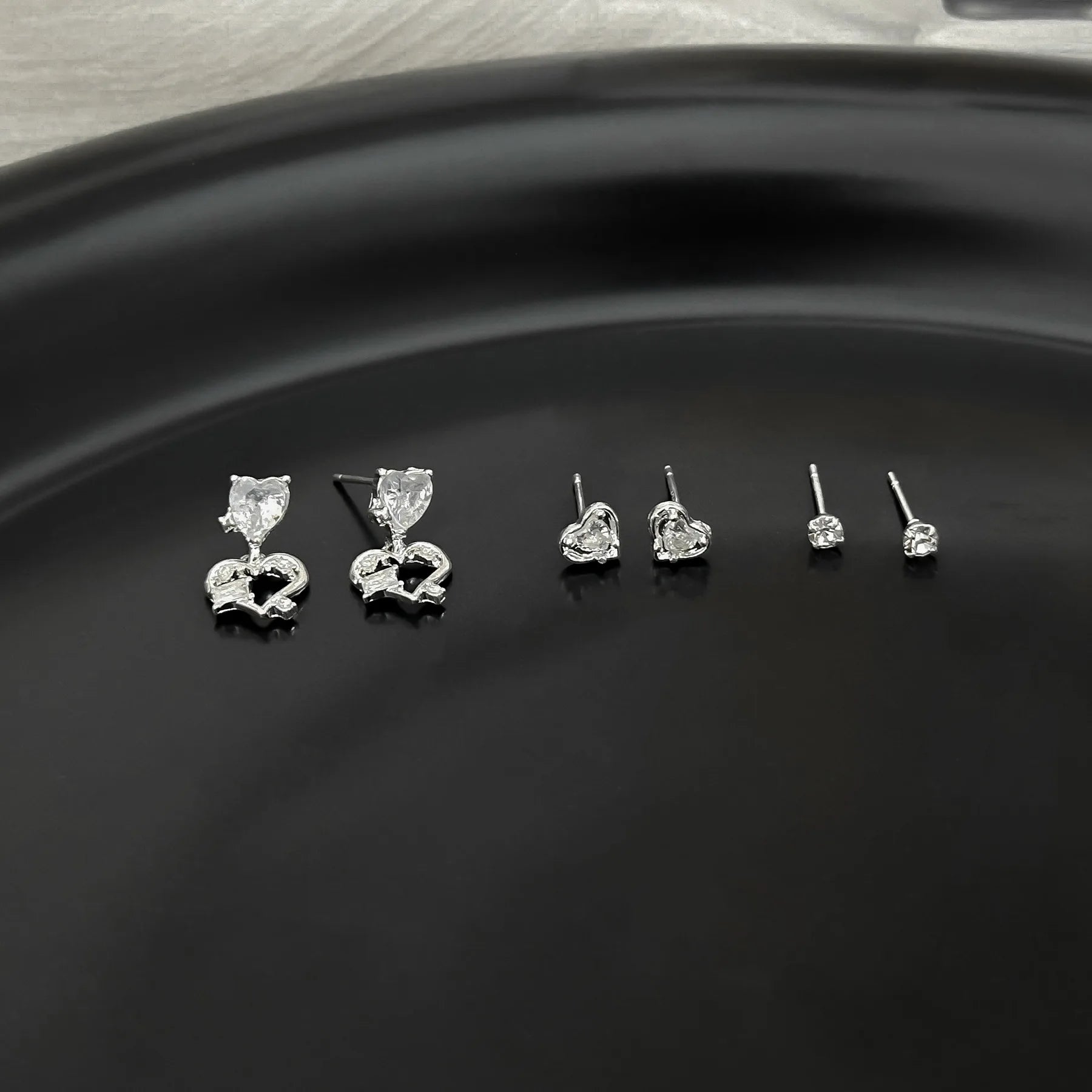 DAIIIBABYYY  -  Silver Plated Needle Luxury Stud Earrings Set for Women Fashion Rhinestone Heart Pearl Bow Star Earring Wedding Jewelry