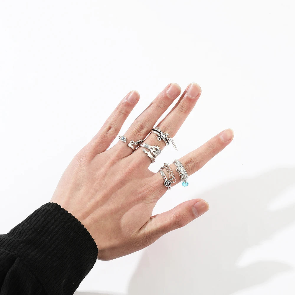 DAIIIBABYYY  -  Gothic Style Metal Set Rings Fashion Jewelry Open Ring for Men Jewelry Trendy Finger Ring Women Accessories Friend Gifts
