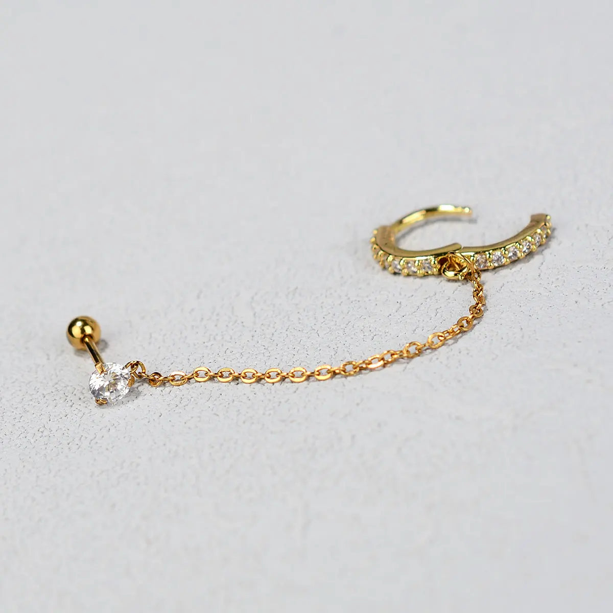 DAIIIBABYYY  -  1Piece Stainless Steel Crystal CZ Two Ear Hole Piercing Studs Earrings for Men/Women Long Tassel Hoop Earrings  Kpop Jewelry