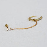 DAIIIBABYYY  -  1Piece Stainless Steel Crystal CZ Two Ear Hole Piercing Studs Earrings for Men/Women Long Tassel Hoop Earrings  Kpop Jewelry