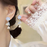 Daiiibabyyy  New Blue Flower Dangle Earrings for Women Exquisite Sweet Romantic Floral Ear Studs Versatile Fine Jewelry Gifts Wholesale 2025