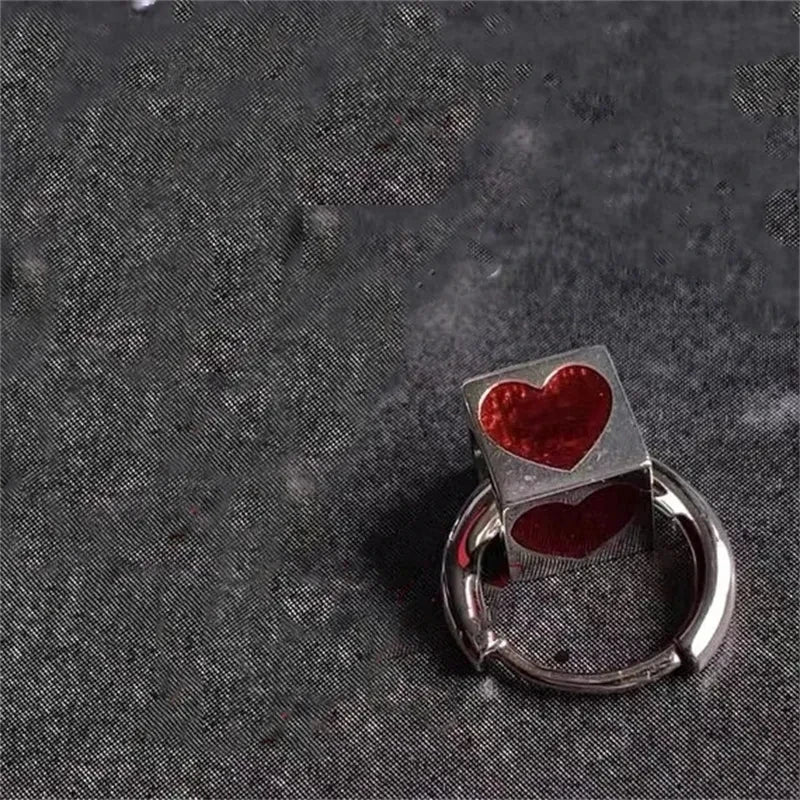 Daiiibabyyy Korean Fashion Y2K Aesthetic Red Heart Square Block Hoop Earrings For Women Gothic Charms Punk Hip Hop EMO Jewelry Accessories