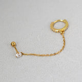 DAIIIBABYYY  -  1Piece Stainless Steel Crystal CZ Two Ear Hole Piercing Studs Earrings for Men/Women Long Tassel Hoop Earrings  Kpop Jewelry