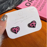 DAIIIBABYYY  -  Pink Glass Heart Butterfly Stud Earrings Set White Flower Korean Fashion Women Sweet Earring Jewelry Piercing brincos