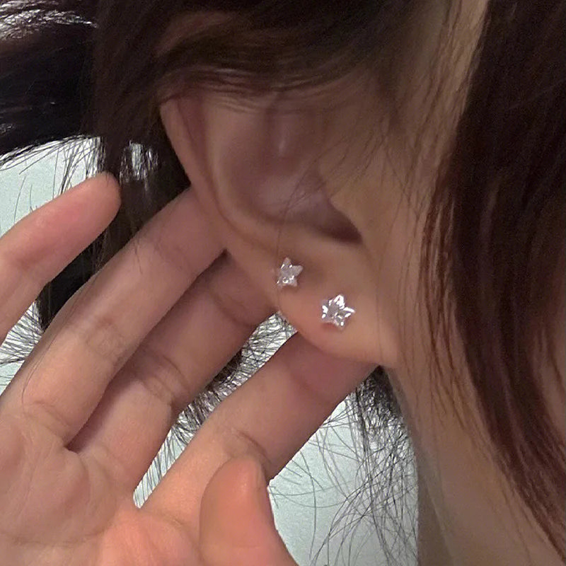 DAIIIBABYYY  -  4/5/6mm Mini Zircon Crystal Star Stud Earrings for Women Simple Cute Sleeping Without Wearing Teen Ear Pierced Jewelry Gifts