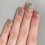 Daiiibabyyy  24pcs Gradient Colorful Fake Nail Art Reusable Candy Cat's Eye Short Ballet False Nails Sets Press  on  Simple Square Manicure