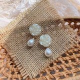 DAIIIBABYYY  -  South Korea New Temperament White Camellia Long Dangle Earring Elegant Water Drop Pearl Flower Earrings For Women Jewelry