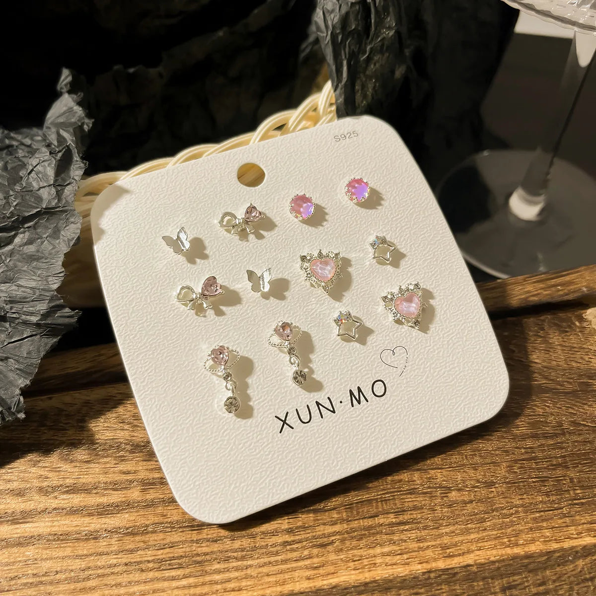 DAIIIBABYYY  -  Sweet Y2K Blue Aurora Rhinestone Heart Star Moon Stud Earrings Set Women Korean Fashion Butterfly Earring Jewelry Gift