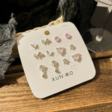DAIIIBABYYY  -  Sweet Y2K Blue Aurora Rhinestone Heart Star Moon Stud Earrings Set Women Korean Fashion Butterfly Earring Jewelry Gift