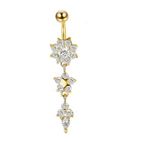 DAIIIBABYYY  -  Fashion Zircon Heart Belly Button Piercing for Women Stainless Steel Long Flower Pendant Navel Rings Piercing Ombligo Jewelry