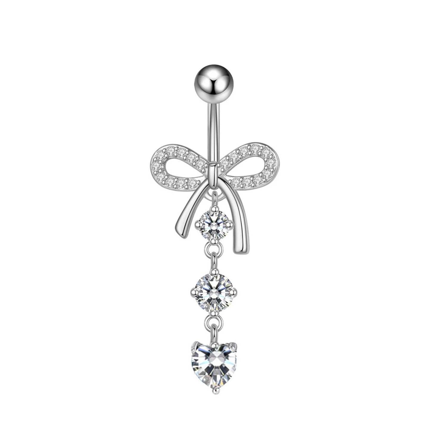 DAIIIBABYYY  -  Stainless Steel Belly Button Rings Crystal Bowknot Piercing Navel Heart Navel Piercing Belly Button Piercing Sexy Body Jewelry