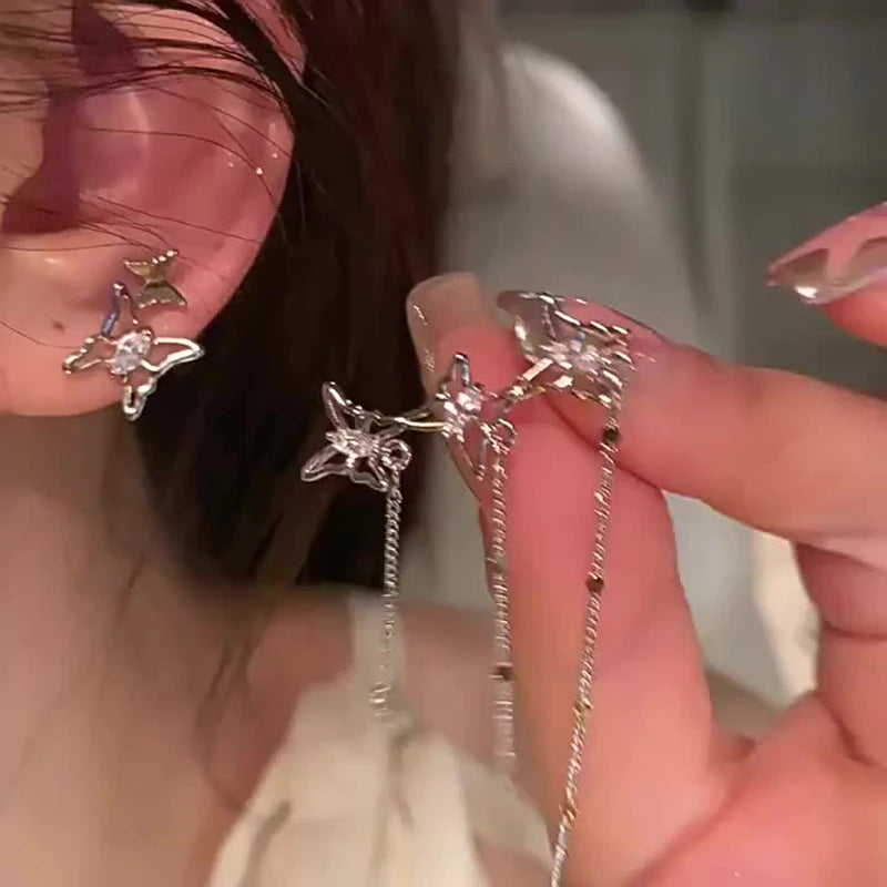 DAIIIBABYYY  -  Luxury Women's Asymmetric Butterfly Earrings Temperament Rhinestone Tassel Zircon Earrings Shiny Wedding Party Y2K Jewelry Gifts