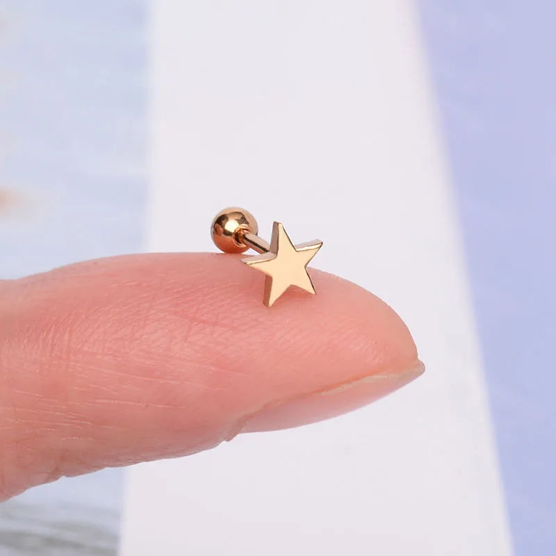 DAIIIBABYYY  -  1Pc Stainless Steel Star Moon Mini Earrings for Women Jewelry  Fashion Heart Butterfly Piercing Stud Earrings for Mother Day