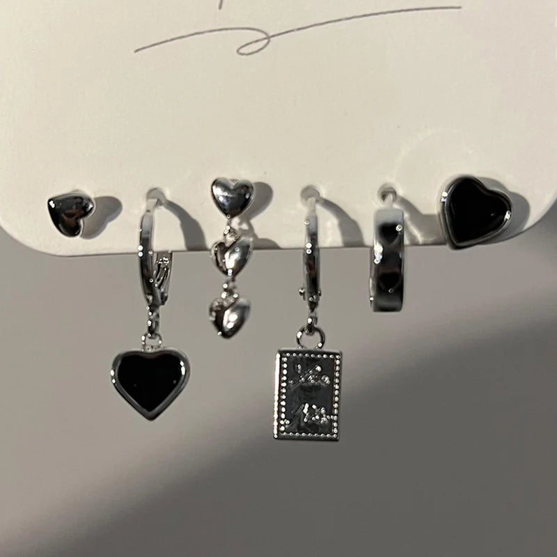 DAIIIBABYYY  -  6Pcs/set Women Silver Color Rhinestone Butterfly Stud Earrings Y2K Korean Fashion Punk Earring Stud Jewelry Sets Gift