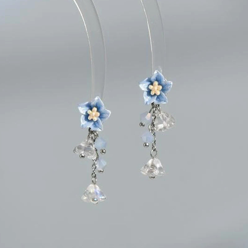 Daiiibabyyy  New Blue Flower Dangle Earrings for Women Exquisite Sweet Romantic Floral Ear Studs Versatile Fine Jewelry Gifts Wholesale 2025