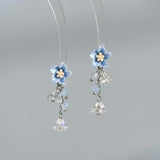Daiiibabyyy  New Blue Flower Dangle Earrings for Women Exquisite Sweet Romantic Floral Ear Studs Versatile Fine Jewelry Gifts Wholesale 2025