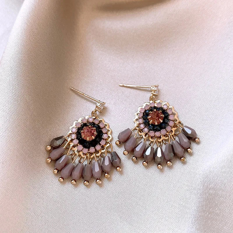DAIIIBABYYY  -  New Arrival Korean Retro Elegant Crystal Tassel Dangle Earrings For Women Fashion Sweet Water Drop Jewelry Party Gifts
