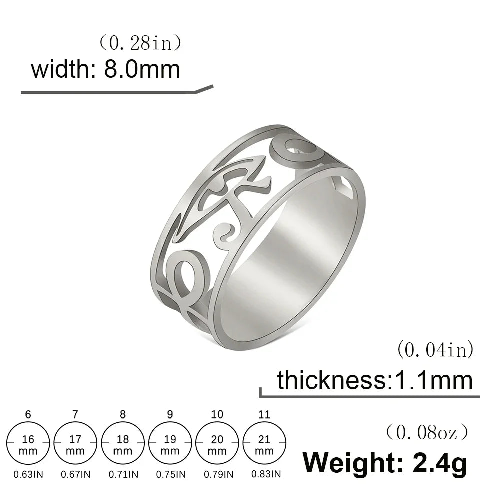 DAIIIBABYYY  -  Egypt Eye Of Ra Ankh Cross Ring Women Men Stainless Steel Wedjat Eye Protction Finger Rings Couple Jewelry Birthday Gift