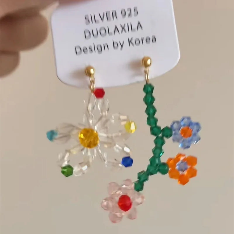 DAIIIBABYYY  -  Colorful Beaded Stud Earrings Personality Exaggerated Summer Vacation Korean Style