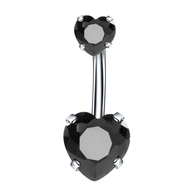 DAIIIBABYYY  -  Fashion Zircon Heart Belly Button Piercing for Women Stainless Steel Long Flower Pendant Navel Rings Piercing Ombligo Jewelry