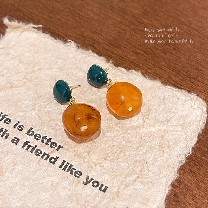 DAIIIBABYYY  -  Sapphire Amber Pendant Earrings Retro Personalized Fashion Women's Earrings Festival Party Girls Jewelry Gifts
