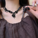 DAIIIBABYYY  -  Trendy Cool Punk Black Dripping Snake Rose Skull Necklace Women's Fashion Delicate Dark Earrings Choker