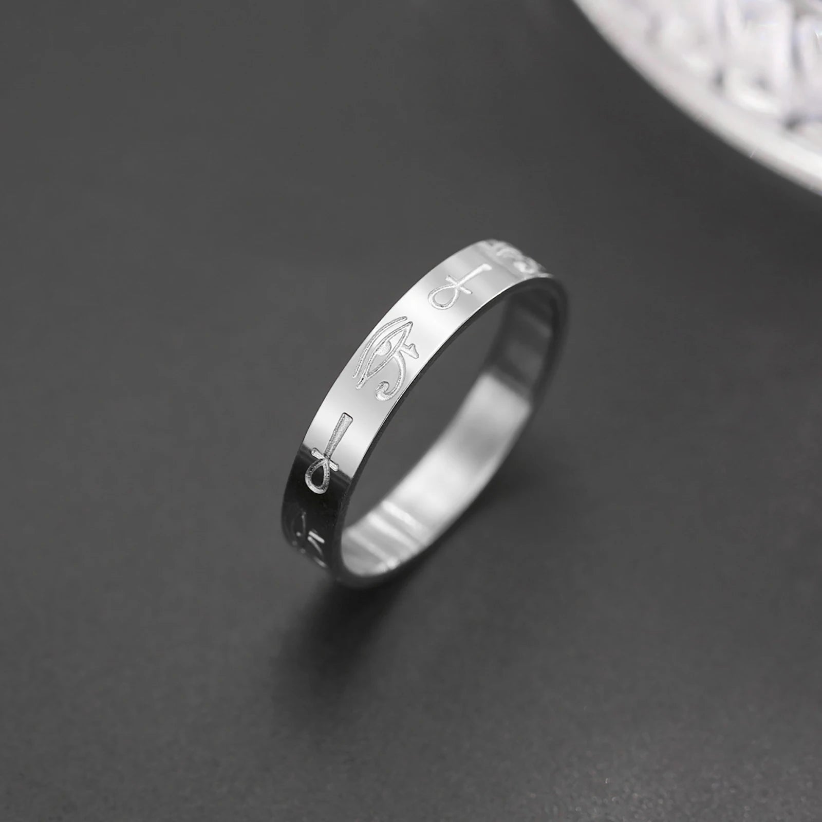 DAIIIBABYYY  -  Eye Of Ra Ankh Cross Ring Women Men Stainless Steel Egypt Wedjat Eye Protction Finger Rings Couple Jewelry Christmas Gift