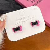 DAIIIBABYYY  -  Pink Glass Heart Butterfly Stud Earrings Set White Flower Korean Fashion Women Sweet Earring Jewelry Piercing brincos