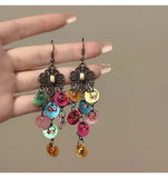 Daiiibabyyy  Boho Natural Shell Tassel Earring for Women Ethnic Gold Plated Flower Long Dangle Earrings Summer Fashion Jewelry Gift