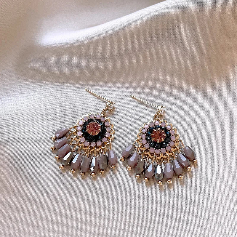 DAIIIBABYYY  -  New Arrival Korean Retro Elegant Crystal Tassel Dangle Earrings For Women Fashion Sweet Water Drop Jewelry Party Gifts