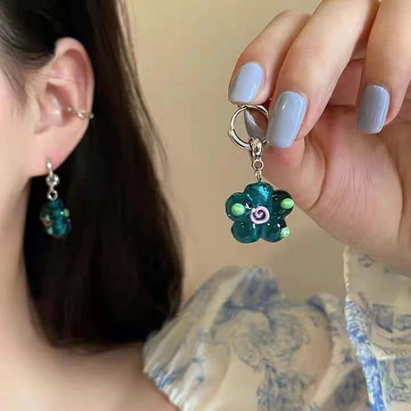 DAIIIBABYYY  -  Flower Glazed Earrings Clear Crystal Texture Paired Unique Cute Colorful Earrings Sweet Trendy Delicate Earrings Women's Jewelry