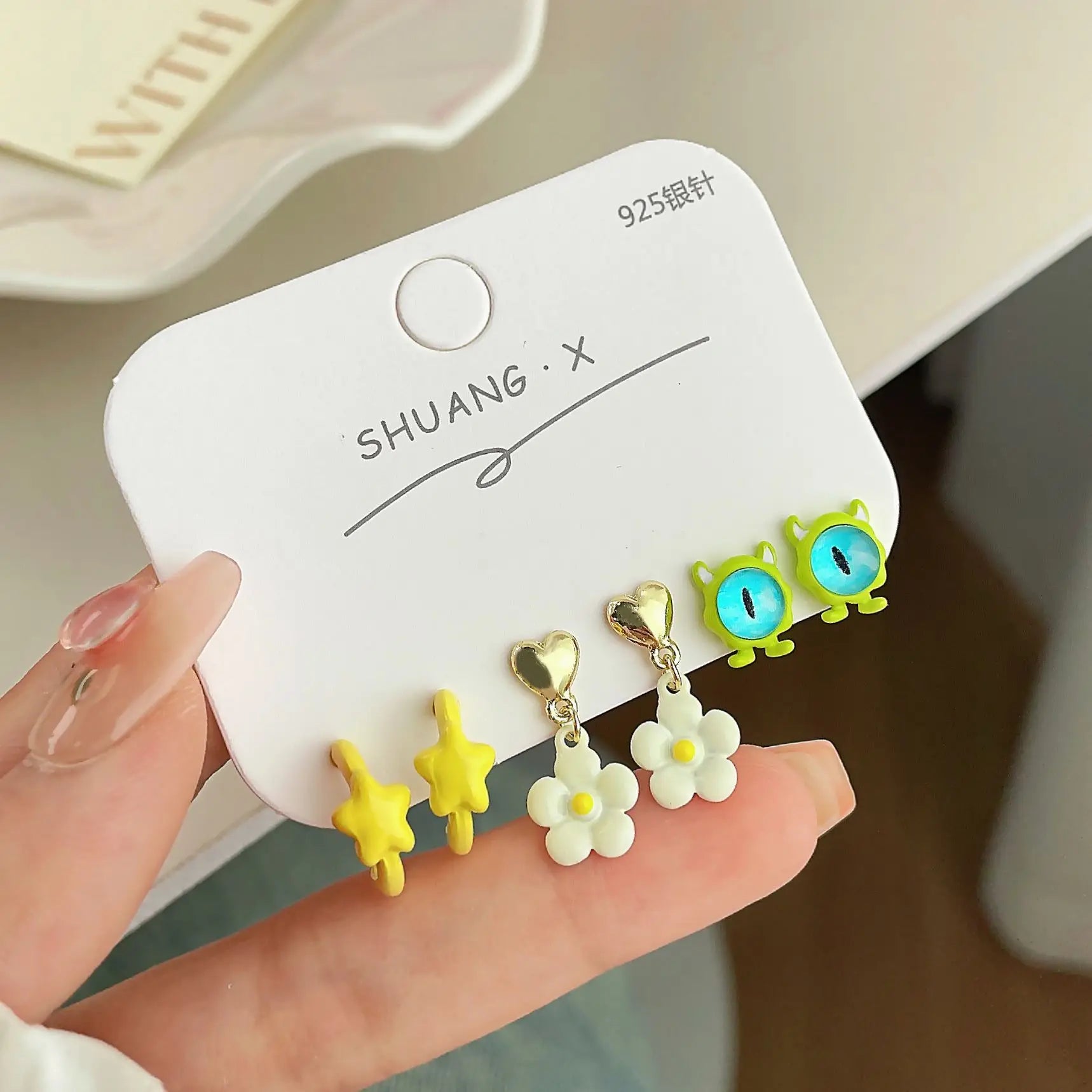 DAIIIBABYYY  -  Cute Funny Monster Eyes Stud Earrings Set Women Y2K Kpop Fashion C-Shape Earring Set Goth Jewelry brincos Accessories