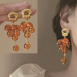 DAIIIBABYYY  -  French Vintage Beaded Tassel Earrings Orange Bead Earrings