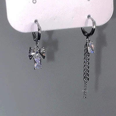 DAIIIBABYYY  -  6Pcs/set Women Silver Color Rhinestone Butterfly Stud Earrings Y2K Korean Fashion Punk Earring Stud Jewelry Sets Gift