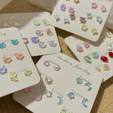 DAIIIBABYYY  -  Colorful Fairy Heart Stone Butterfly Moon Star Stud Earrings Set Women Y2K Sparkling Fashion Week 7 Days Earring Jewelry Gift