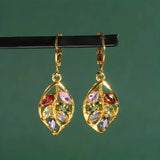 DAIIIBABYYY  -  Fashion Sparkling Colorful Cubic Zirconia Pendant Earrings Multicolor Stone Leaves Rose Gold Charming Pendant Earrings Jewelry