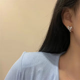 DAIIIBABYYY  -  Charm Y2K Bow-knot Heart Pink Silver Color Rhinestone Stud Earrings Set Women Korean Fashion Girls Sweet Earring Jewelry