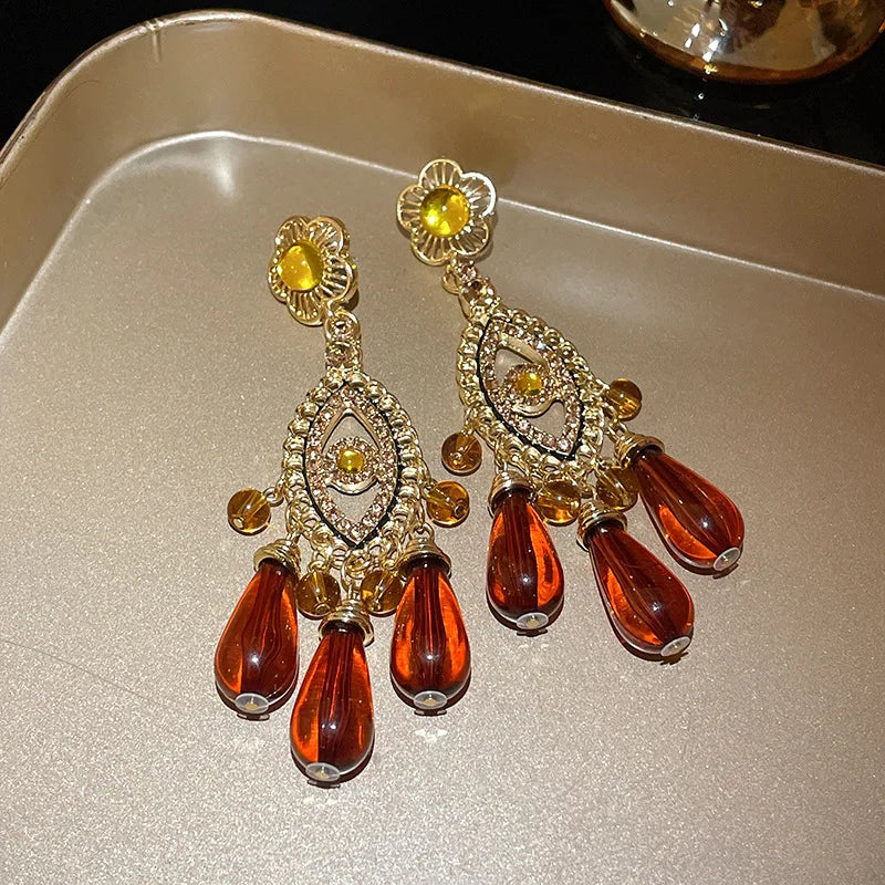 DAIIIBABYYY  -  Flower tassel earrings ethnic style retro earrings