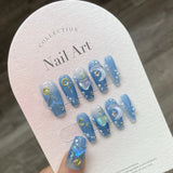 Daiiibabyyy 10PCS Detachable Fantasy Fairy Mermaid Tail Handmade press on acrylic nails short pink glitter aurora false nails nail supplies