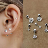 DAIIIBABYYY  -  1pc 3/4/5/6/7/8mm 3 Colors Punk Stainless Titanium Steel  Zircon Crystal Stud Earrings For Men Women Tragus Helix Body Piercing