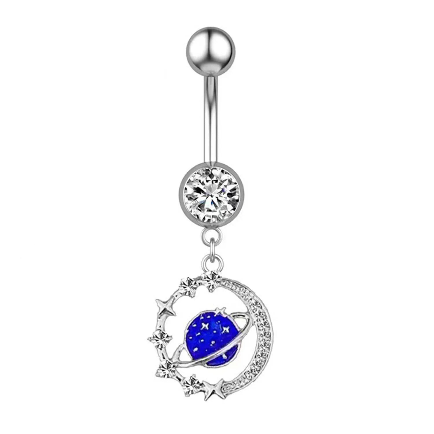 DAIIIBABYYY  -  Punk Butterfly Belly Button Rings Stainless Steel Dangle Zircon Dangle For Women Belly Navel Rings Body Belly Piercing Jewelry