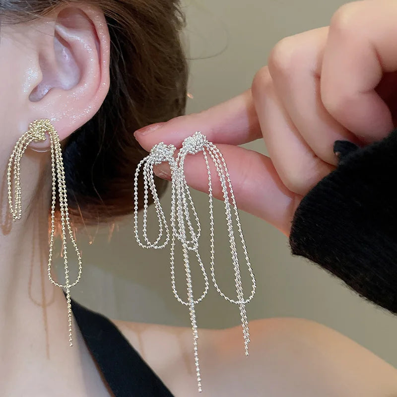 Daiiibabyyy  Silver Needle Knotted Tassel Earrings for Women Fashion Unique Design Drop Earring Light Luxury High-end New Jewelry