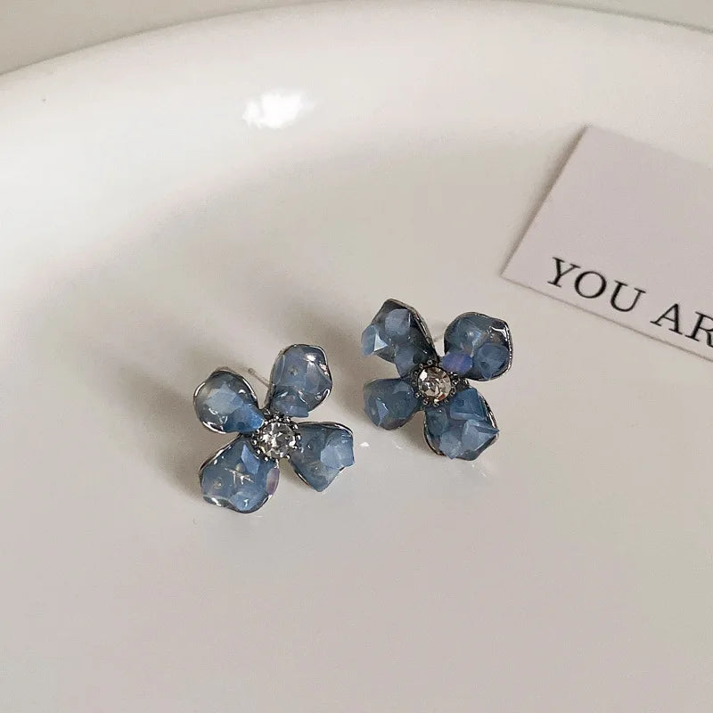 DAIIIBABYYY  -  Luxury Blue Gradient Crystal Butterfly Flower Pearl Earrings Flower Geometric Women Korean Fashion Kpop Tassel Earring