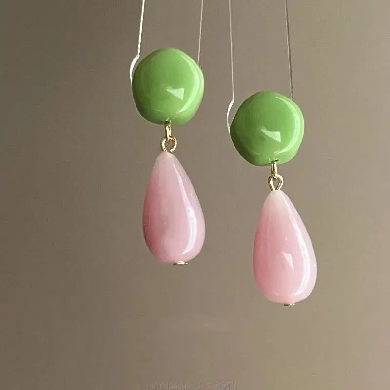 Daiiibabyyy  Summer Pink Green Acrylic Waterdrop Earrings Fashion Girly Plastic Dopamine Earrings for Women Party Gift Accessories