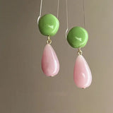Daiiibabyyy  Summer Pink Green Acrylic Waterdrop Earrings Fashion Girly Plastic Dopamine Earrings for Women Party Gift Accessories