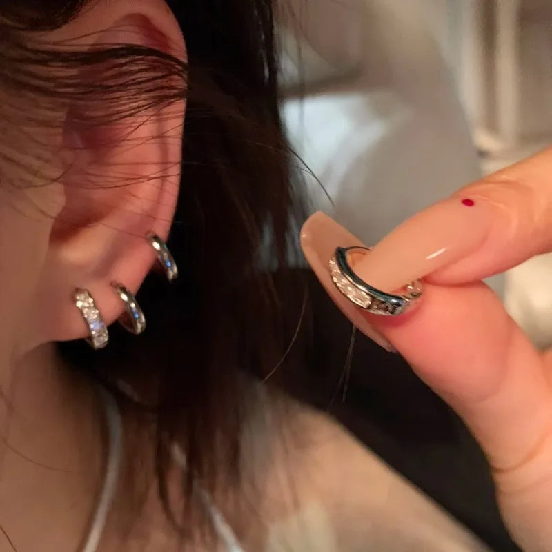 DAIIIBABYYY  -  Stainless Steel Y2K Zircon Metal Earrings Set Crystal Sweet Cool Aesthetic Creative Design Earrings Jewelry Accessorie Gifts