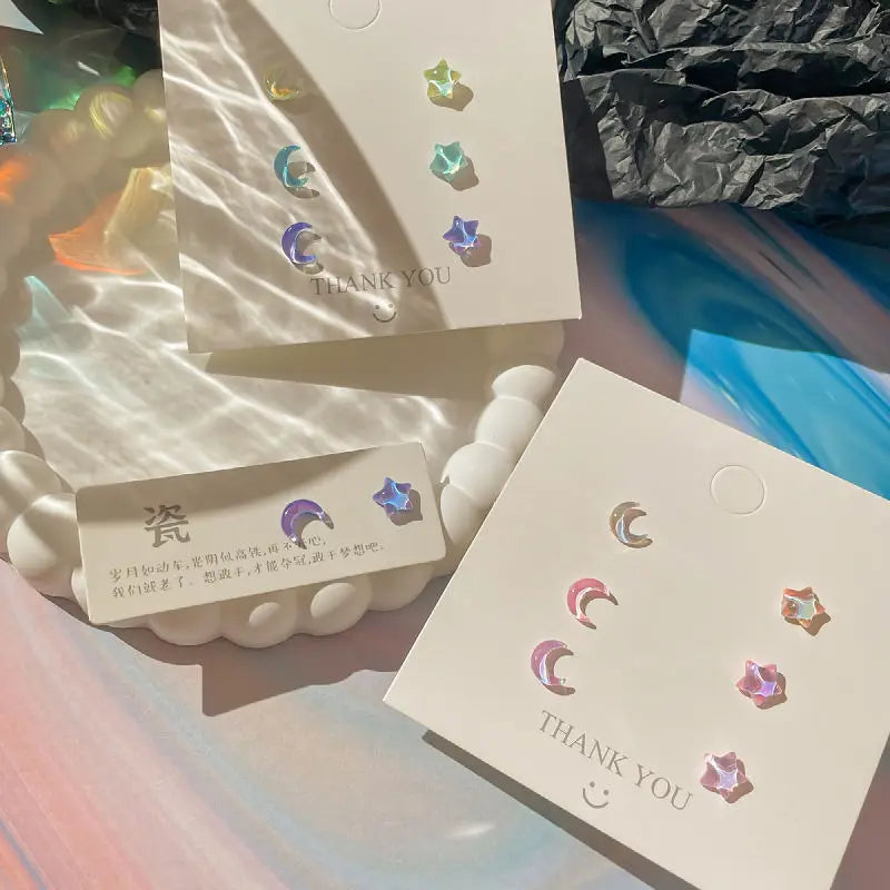 DAIIIBABYYY  -  Fantastic Fairy Colorful Star Moon Stud Earrings Set Women Y2K Pink Purple Transparent Cute Earring Jewelry Gift brincos