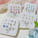 DAIIIBABYYY  -  Cute Pink Heart Butterfly Cat Cartoon Stud Earrings Set for Women Fashion Girls Dreamy Bow Pearl Floral Earring Jewelry