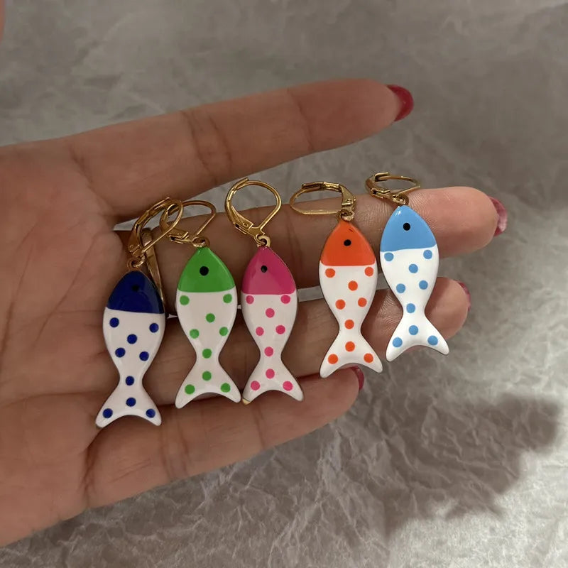 Daiiibabyyy  Summer Colorful Tropical Fish Stainless Steel Hoop Earrings